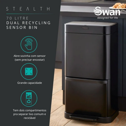 Lixeira Inteligente Swan Elite com Sensor e Compartimentos Duplos