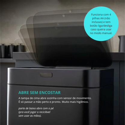 Lixeira Inteligente Swan Elite com Sensor e Compartimentos Duplos