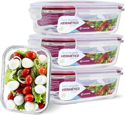 Kit com 15 Potes Herméticos de Vidro + 10 Copos de Vidro Aruba de Brinde .