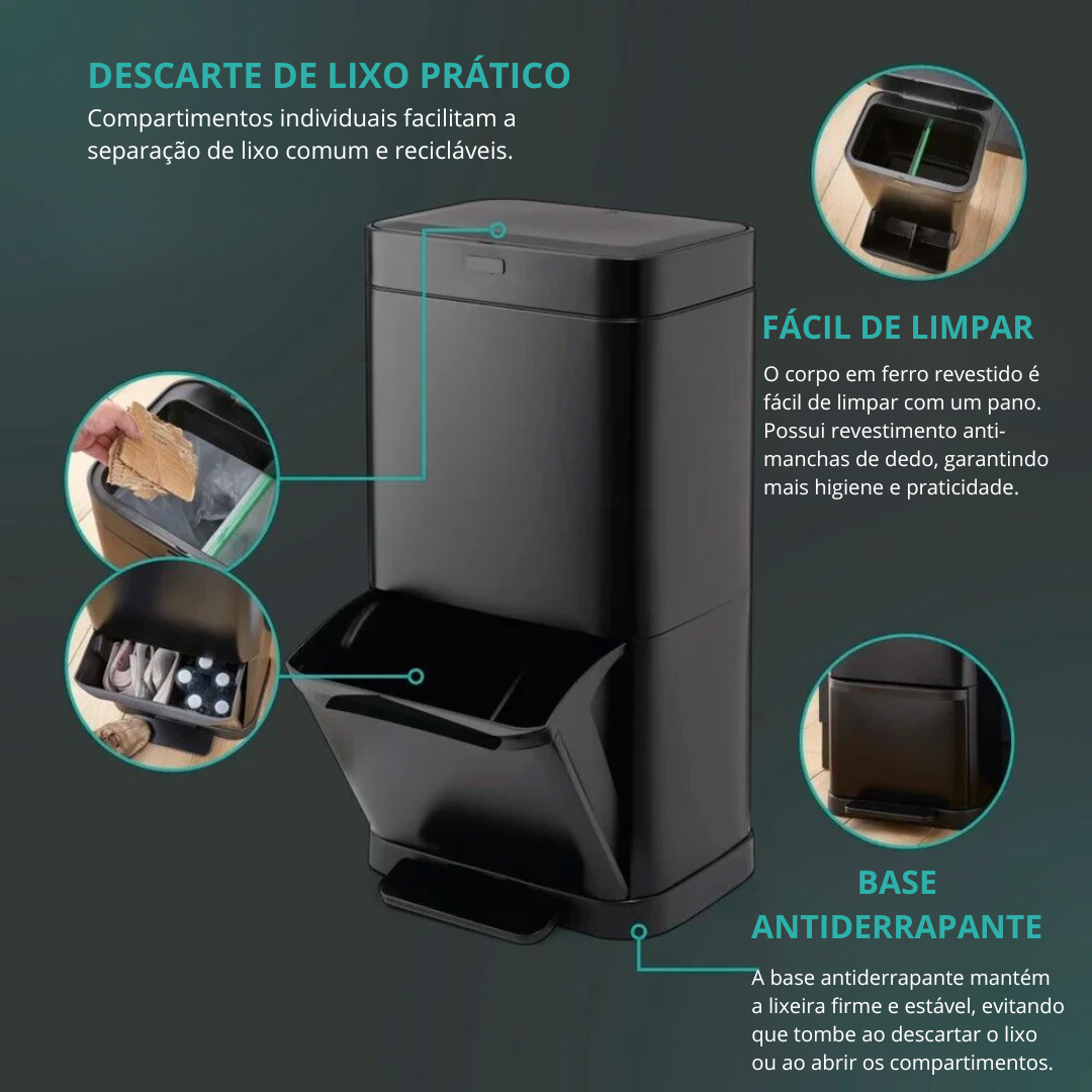 Lixeira Inteligente Swan Elite com Sensor e Compartimentos Duplos