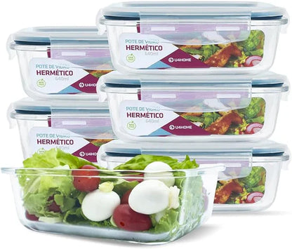 Kit com 15 Potes Herméticos de Vidro + 10 Copos de Vidro Aruba de Brinde .