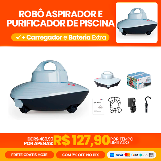 Robô Aspirador e Purificador de Piscina ORIGINAL + Brinde 100 Pastilhas de Cloro