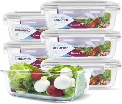 Kit com 15 Potes Herméticos de Vidro + 10 Copos de Vidro Aruba de Brinde .